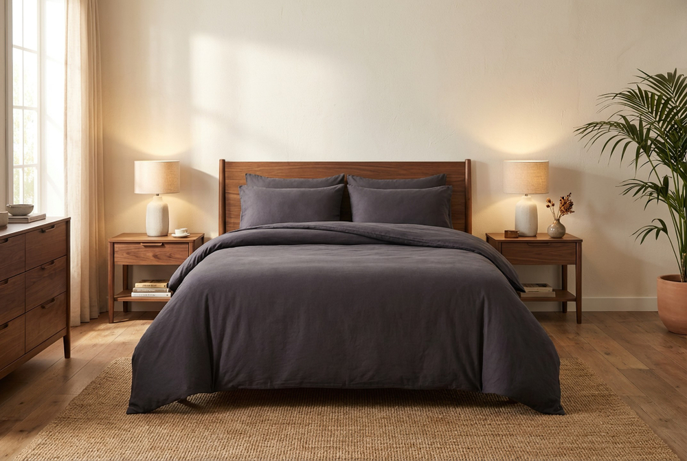 КПБ MAJOLİ StoneWashed SOLİD семейый 160*220-2шт. 240-260, 50*70-2шт. Вар. Хлоп.