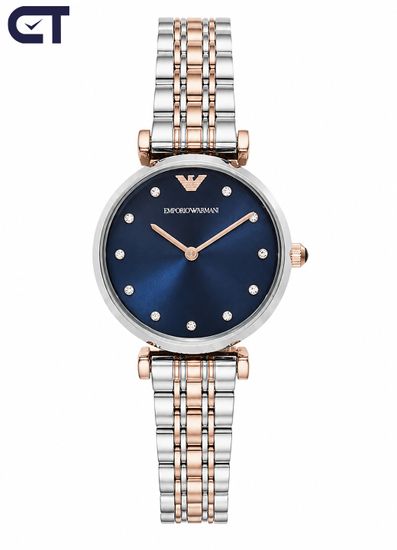 Emporio Armani AR11092 Gianni T-Bar женские наручные часы — синий циферблат и двухцветный стальной браслет