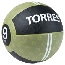 Медбол TORRES 9 кг, AL00239, резина, диаметр 27,5 см, хаки-черный