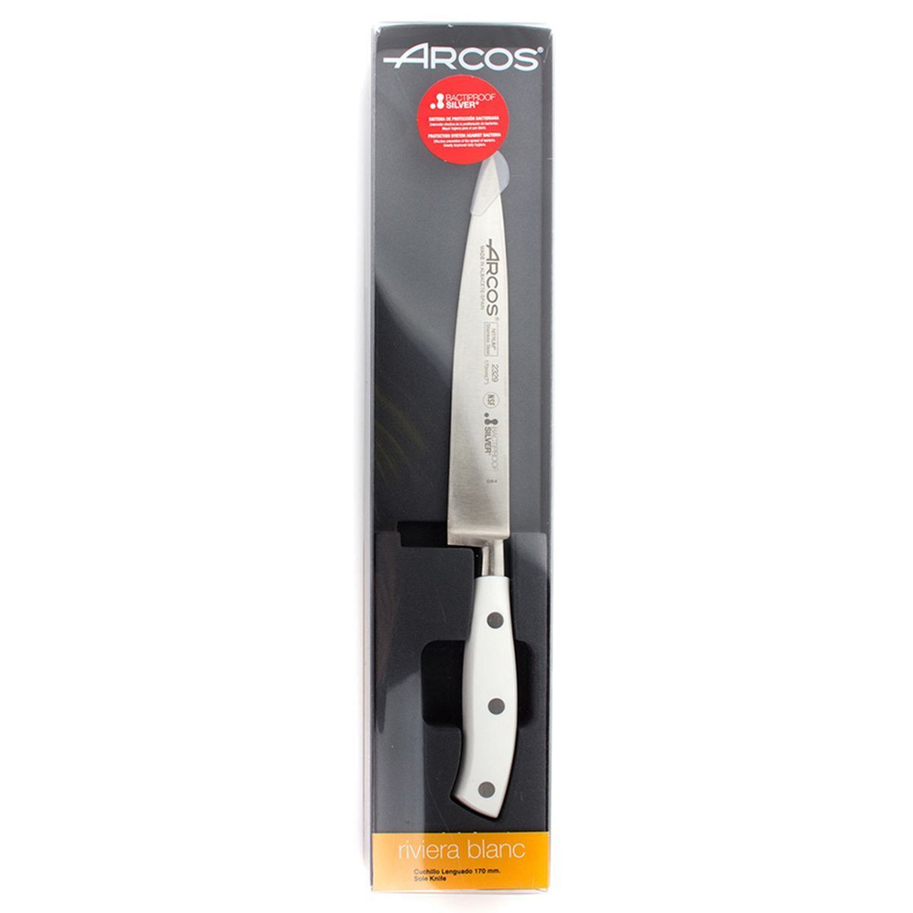 Нож кухонный Arcos, Riviera Blanca, филейный, кован сталь, 17 см, рук пласт, 232924W