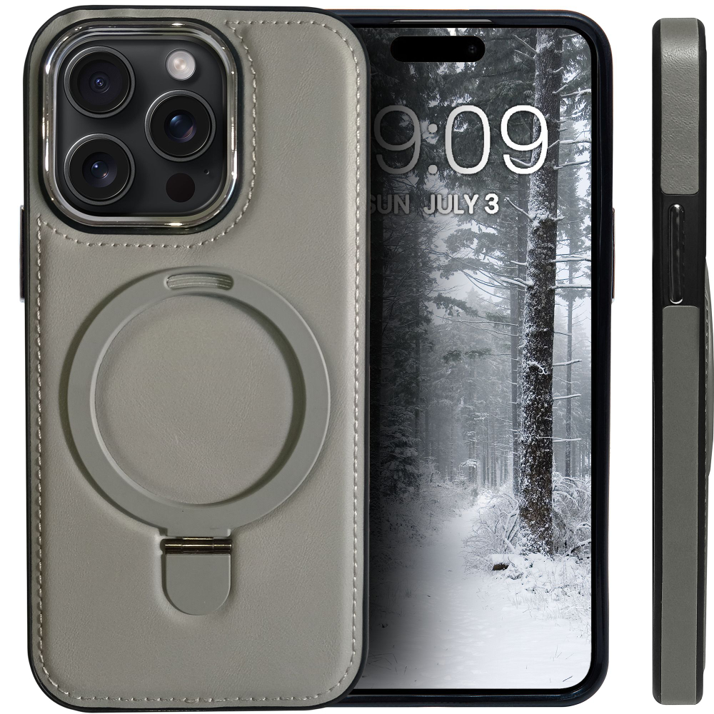 Business style чехол из кожи для IPHONE 14 PRO MAX с кольцом-подставкой и бархатной подкладкой