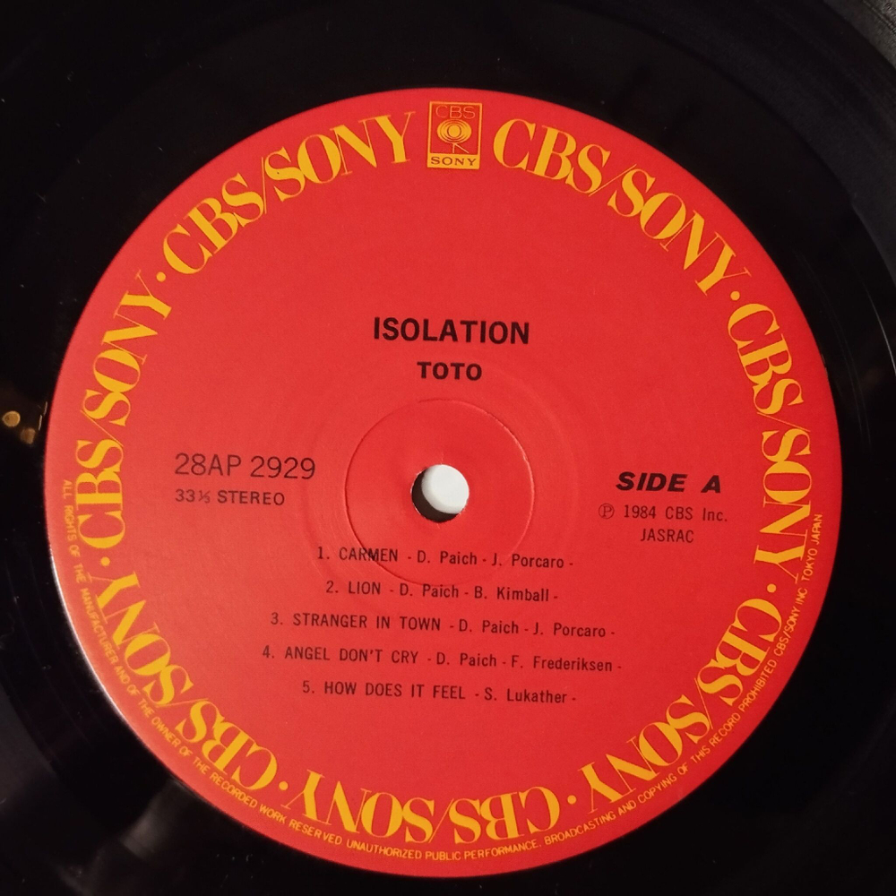 Винтажная виниловая пластинка LP Toto Isolation (Japan 1984) (Obi) 28AP 2929