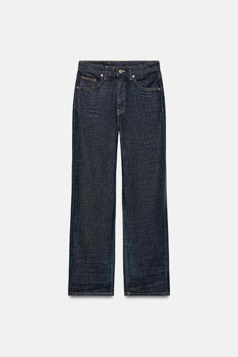 ZARA ДЖИНСЫ ПРЯМОГО КРОЯ СО СРЕДНЕЙ ПОСАДКОЙ — ZW COLLECTION, СИНИЙ
