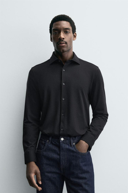 ZARA РУБАШКА REGULAR-FIT, ЧЕРНЫЙ