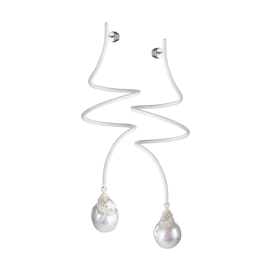 Серьги-спирали с жемчужиной — Caviar Jewellery, белый