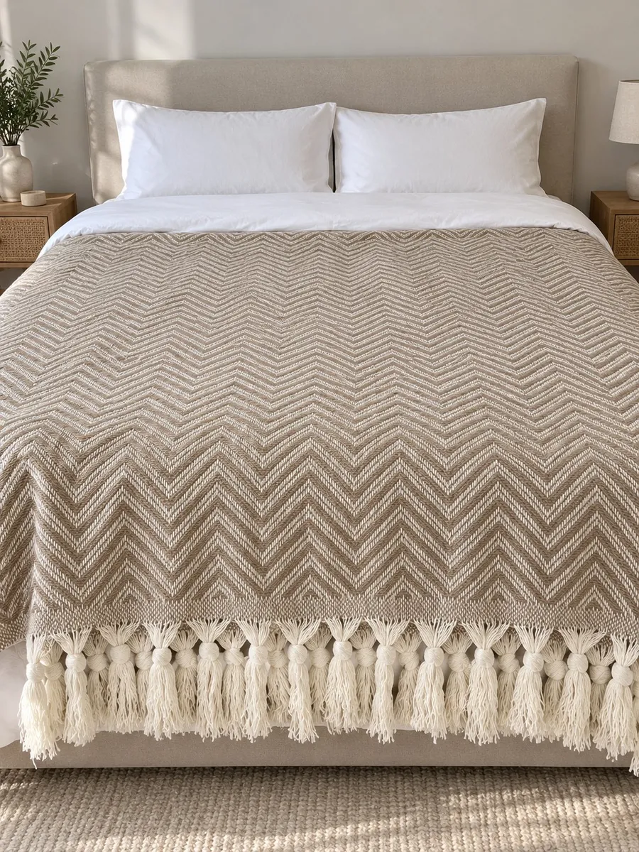 Velora Home Плед Двухцветный-2 V дизайн бежевый цвет 200х230 100% Хлопок