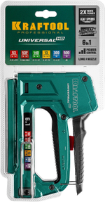 KRAFTOOL Universal-HD, 6-в-1: 53 (A/10/JT21) 23GA (6 - 14 мм)/140 (G/11/57) 20GA (8 - 14 мм)/13/53F/300/500, универсальный алюминиевый степлер (3188)