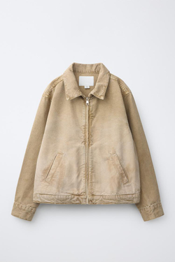 ZARA КУРТКА ИЗ КАНВАСА С ЭФФЕКТОМ ПОТЕРТОСТИ, ЭКРЮ