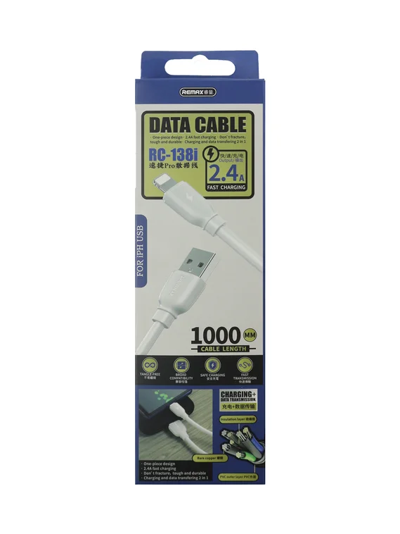 Кабель Remax RC-138i USB-A to Lightning  data cable (iPhone) 1m белый