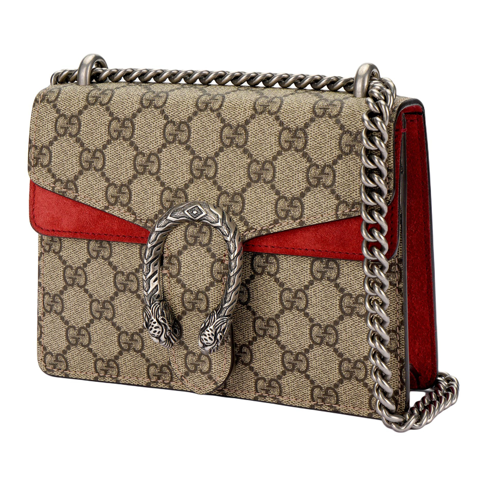 GUCCI Dionysus Canvas With Suede Chain Bag, Crossbody Bag, Shoulder Bag Women"s Ebony & Red