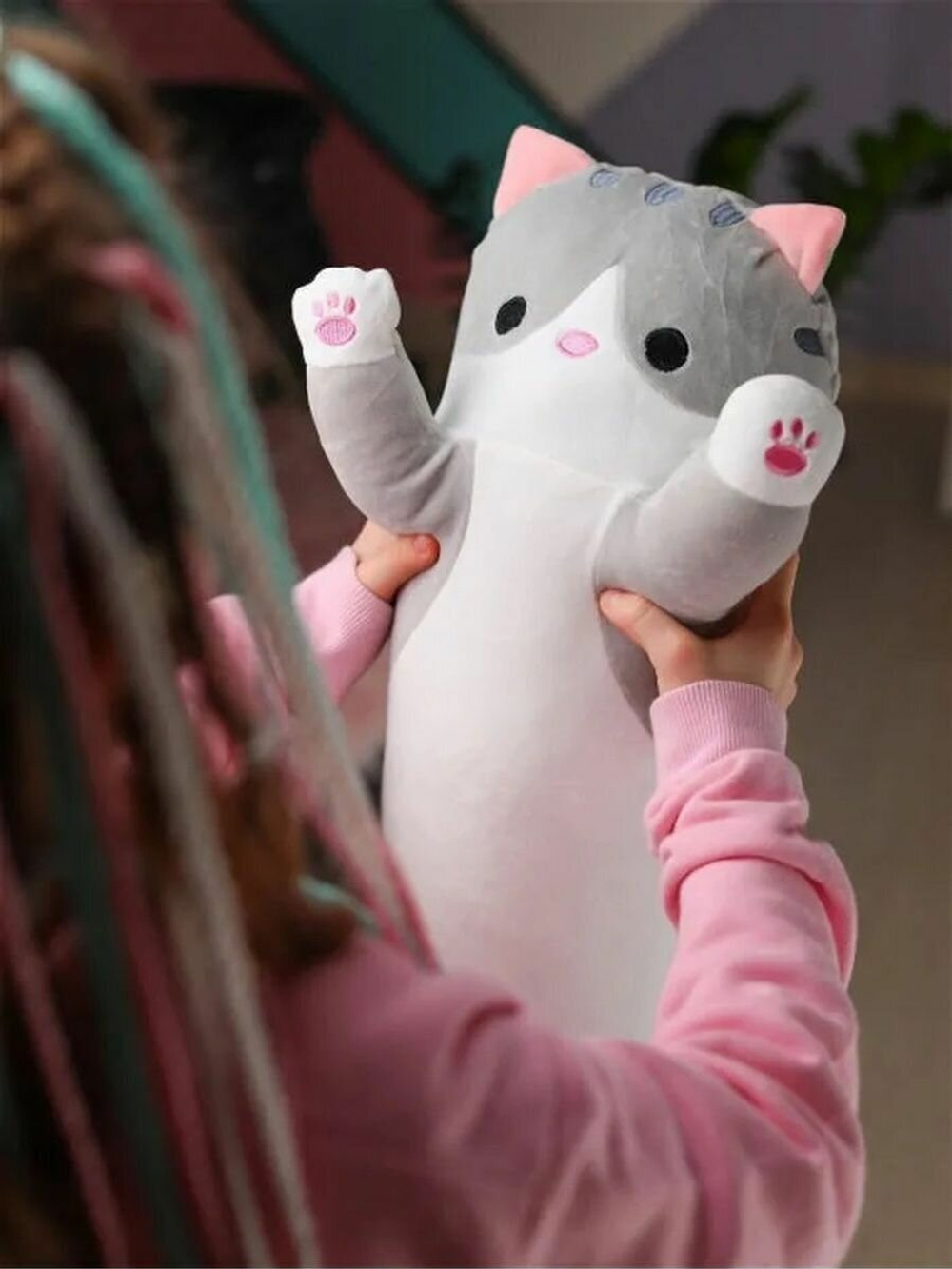 Мягкая игрушка Кот - батон, игрушка - обнимашка 110 см - Серый