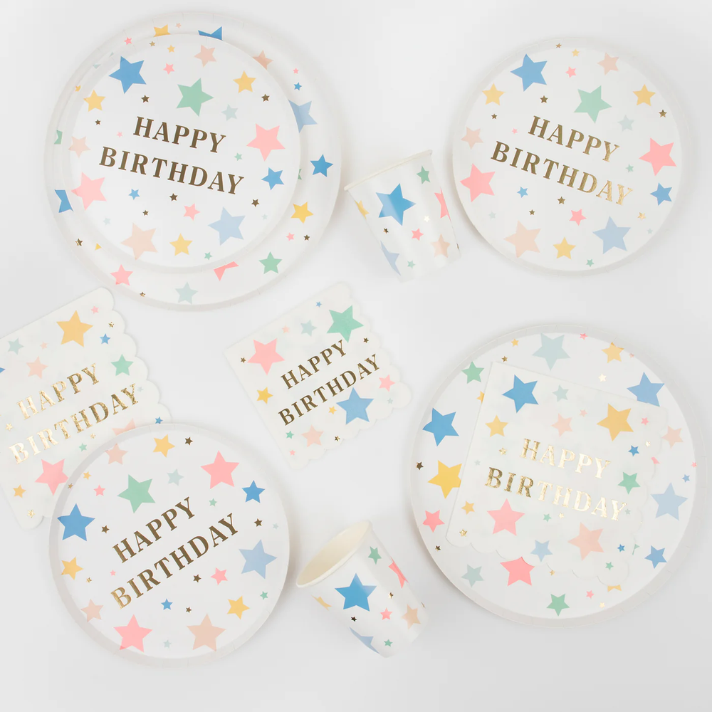 Тарелки маленькие звёздные "С Днем Рождения" [Happy Birthday] 8 шт. (21 см)