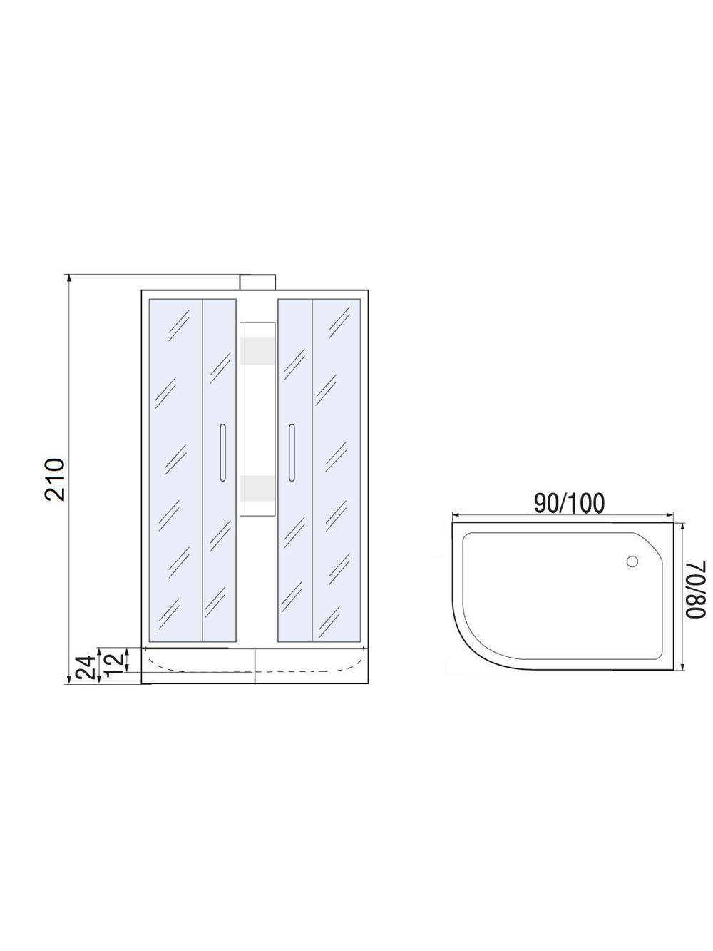 Душевая кабина RIVER NARA 90/80/24 МТ R Душевая кабина 90x80x210 10000008791 Правая или левая  Ассимметрия