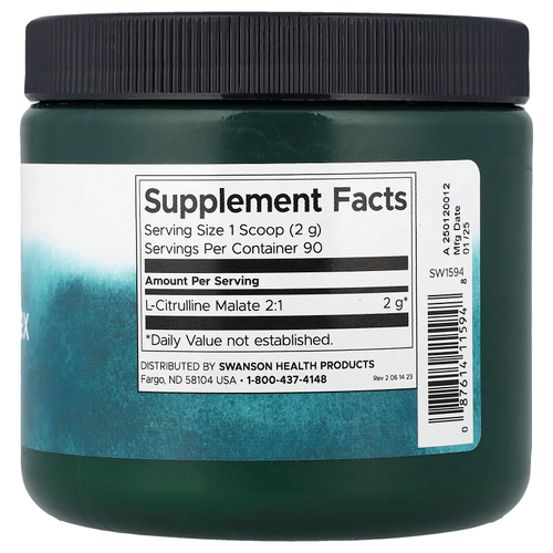 Swanson Vitamins, Комплекс с L-цитруллина и малатом, 180 г (6,35 унции)