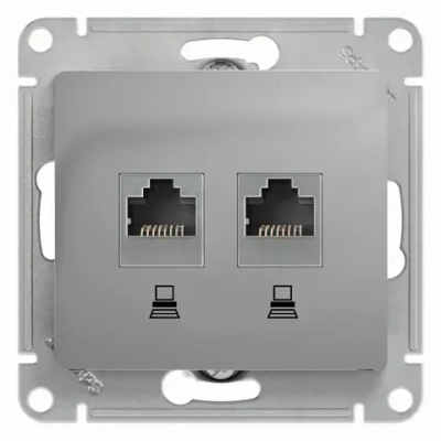 GLOSSA РОЗЕТКА двойная компьютерная RJ45+RJ45 кат. 5e, механизм, АЛЮМИНИЙ