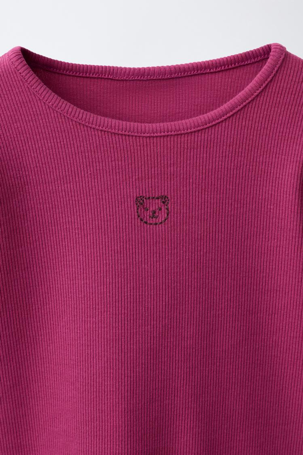 ZARA ЛОНГСЛИВ В РУБЧИК С ВЫШИВКОЙ, ЦВЕТ ФУКСИИ