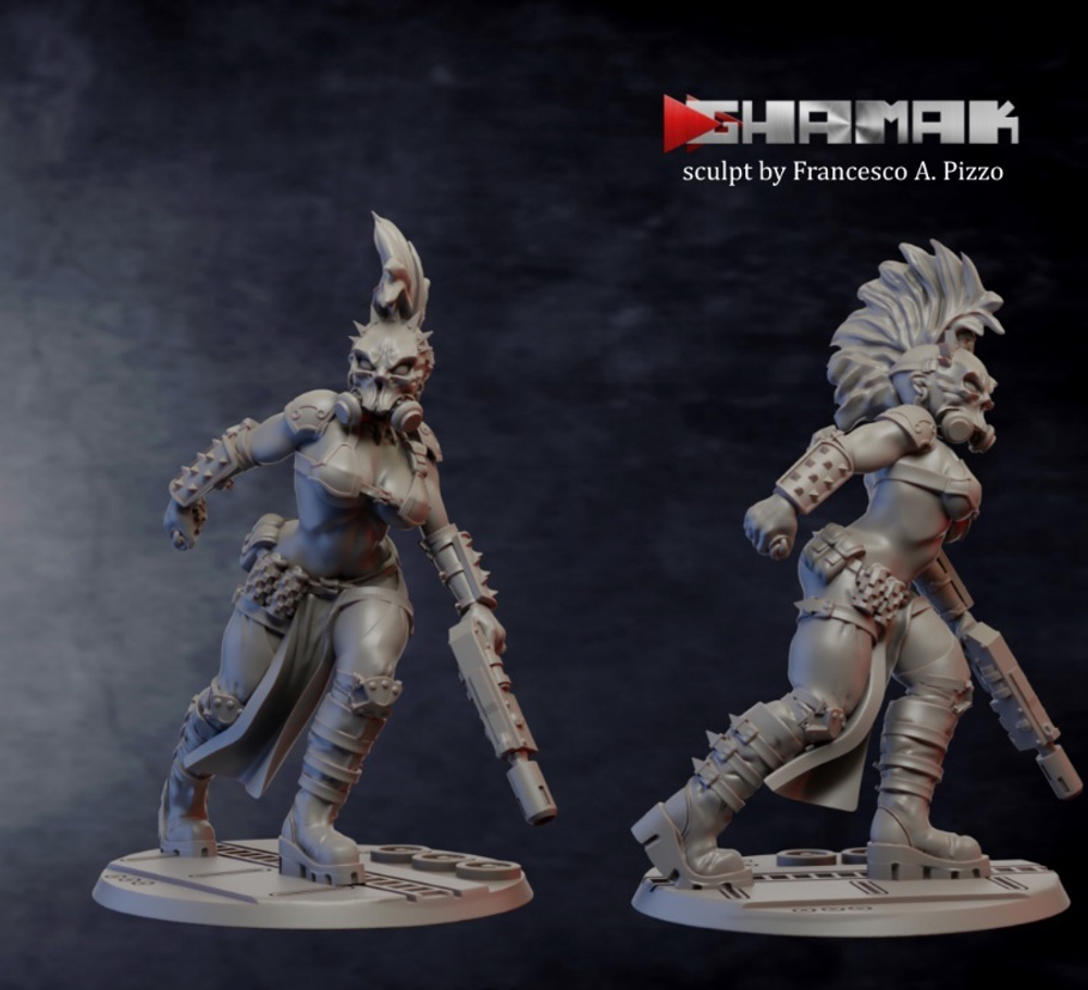 Necromunda Escher Gang Бандитка Эшер №6 с мельтой миниатюра для dnd, днд, pathfinder, фентези, Настольная игра, НРИ, Варгейм, РПГ
