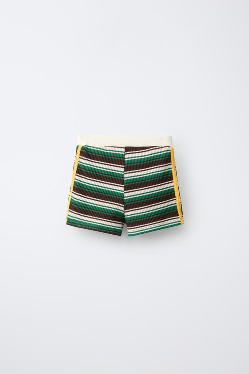 ZARA ТРИКОТАЖНЫЕ ШОРТЫ-БЕРМУДЫ В ПОЛОСКУ, КОРИЧНЕВЫЙ
