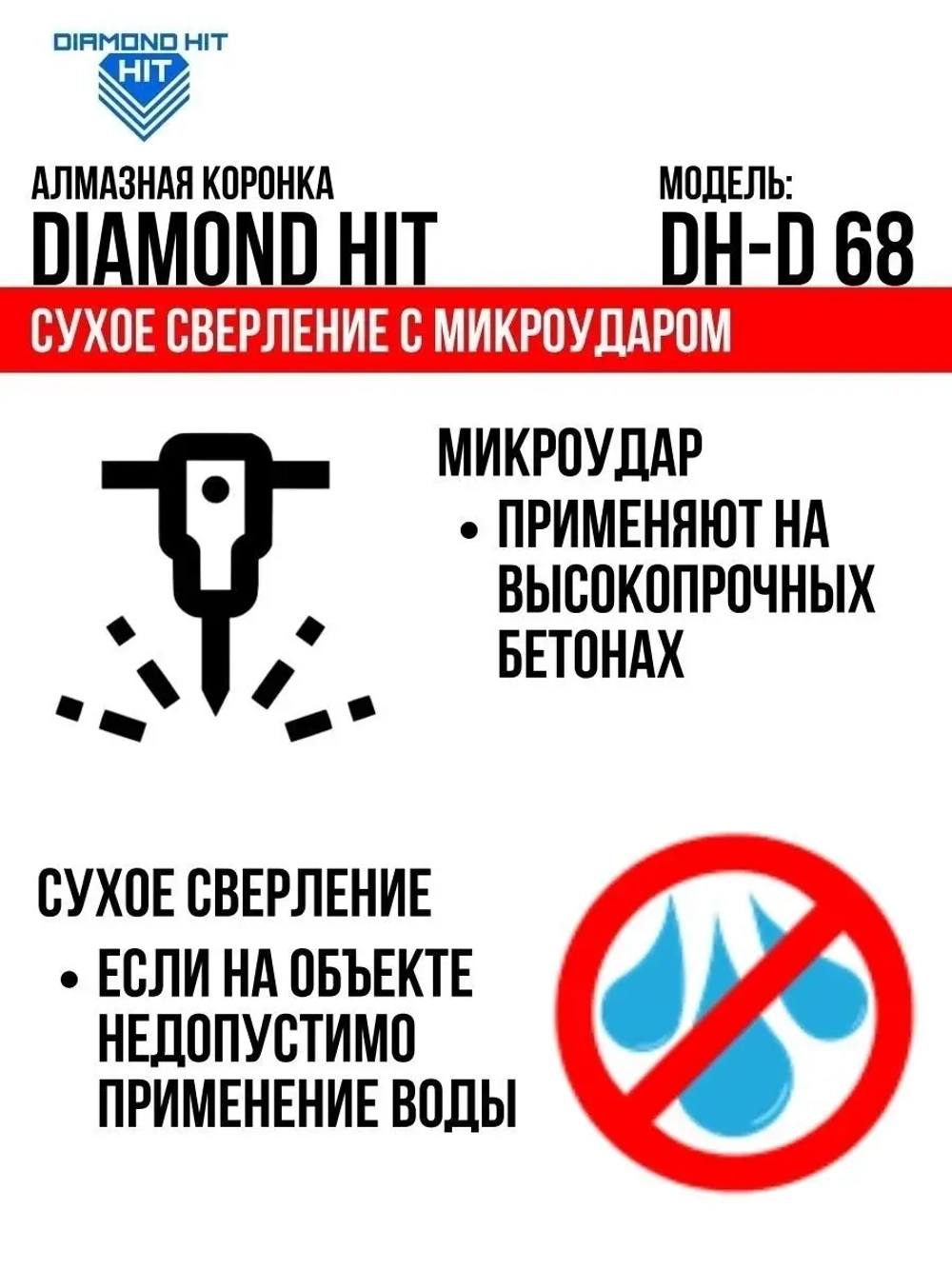 Алмазная коронка по бетону и кирпичу 68 мм
