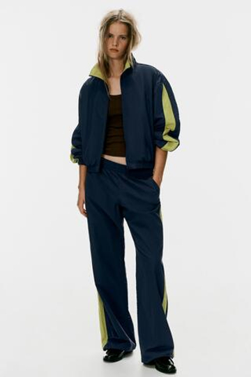 ZARA ТЕХНИЧНЫЕ БРЮКИ С ЛАМПАСАМИ, МОРСКОЙ СИНИЙ