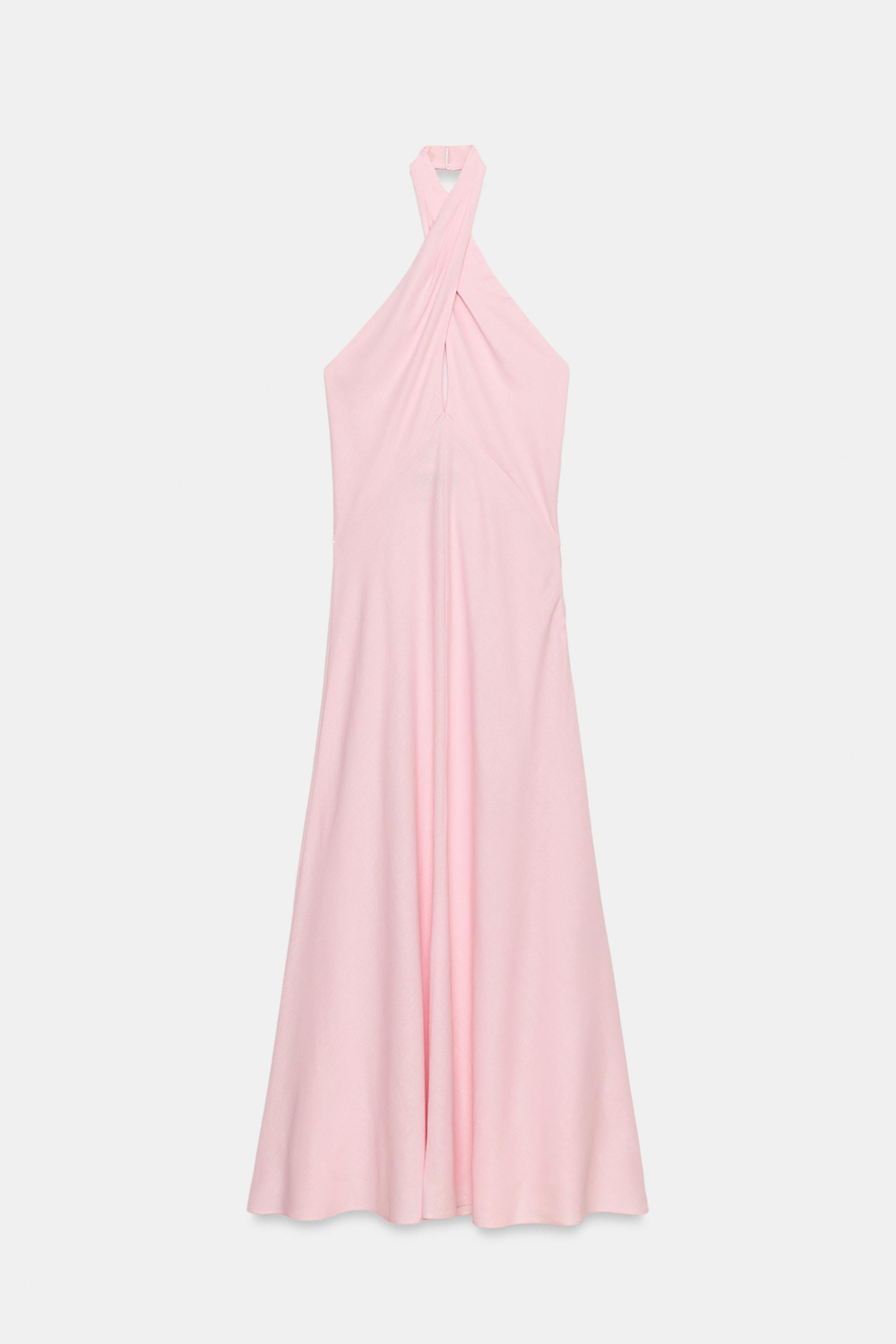 ЛЬНЯНОЕ ПЛАТЬЕ МИДИ С ГОРЛОВИНОЙ ХАЛТЕР — ZARA