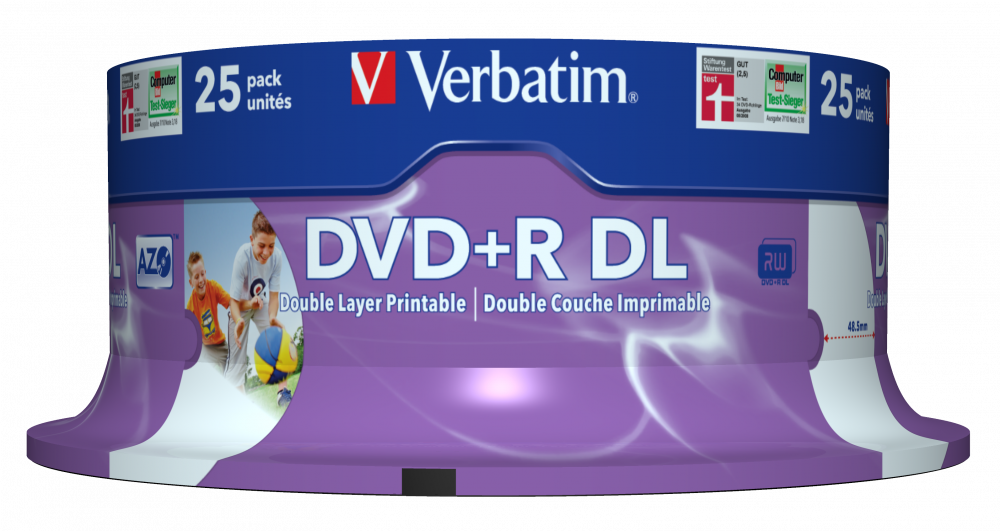 Оптический диск Verbatim DVD+R DL 8x 8,5GB AZO Wide Inkjet Printable no ID, Cake Box, 25 шт.