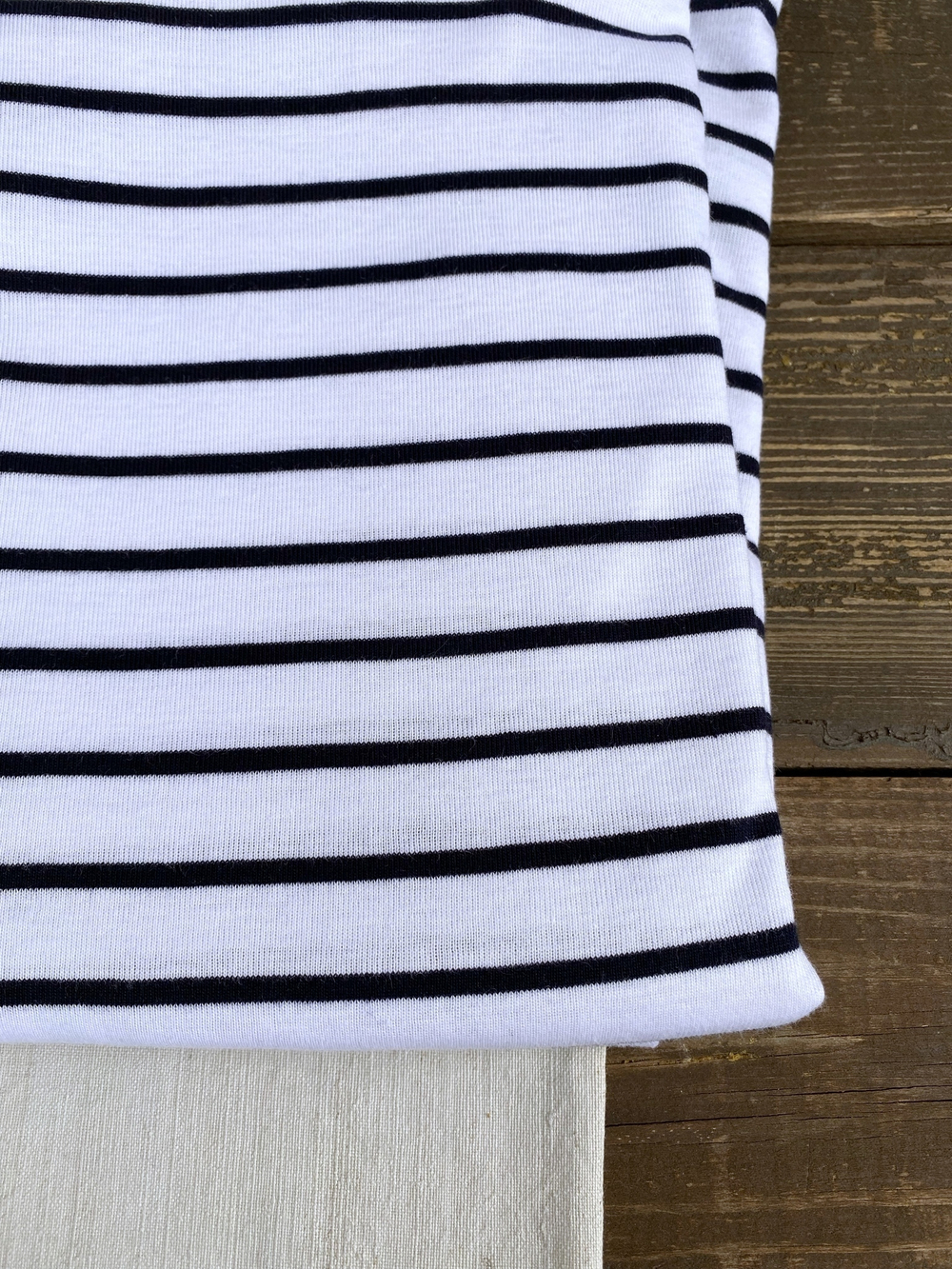 Отрез 1,5м с дефектом Трикотаж Breton stripes, Белый с темно-синим