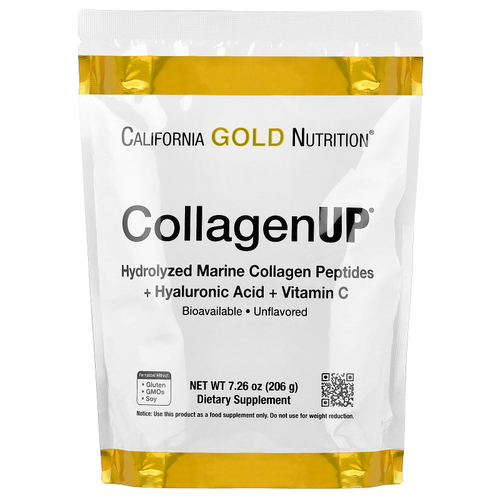 California Gold Nutrition, CollagenUP®, гидролизованные пептиды морского коллагена с гиалуроновой кислотой и витамином C, с нейтральным вкусом, 206 г