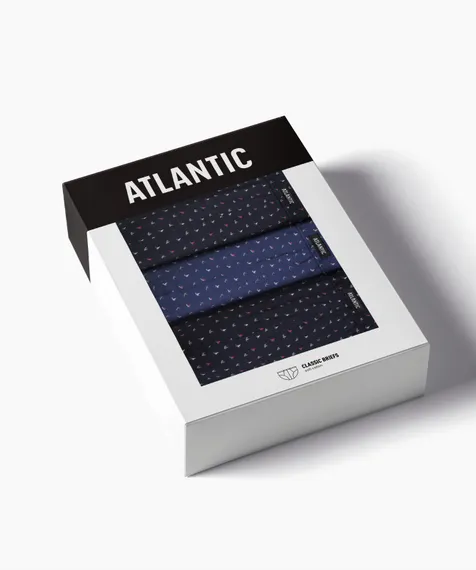 Мужские трусы (3шт) слипы классика Atlantic 3MP-215, хлопок, темно-синий + темно-голубой + темно-синий