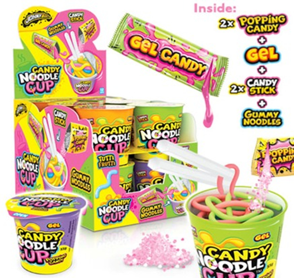 Мармелад+декстрозное драже+гель+шипучка Candy Noodle Cup 12шт*55гр  Johny Beee