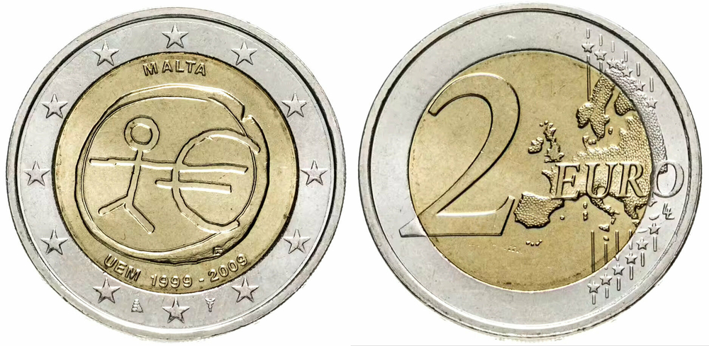 Мальта 2 евро 2009 10 лет монетарной политики ЕС (EMU) и введения евро aUNC
