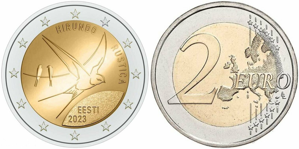 Эстония 2 евро, 2023 Ласточка XF