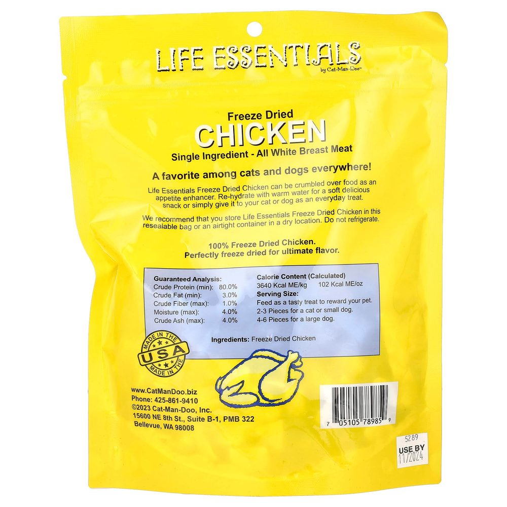 Cat-Man-Doo, Life Essentials, сублимированная курица, для кошек и собак, 142 г (5 унций)