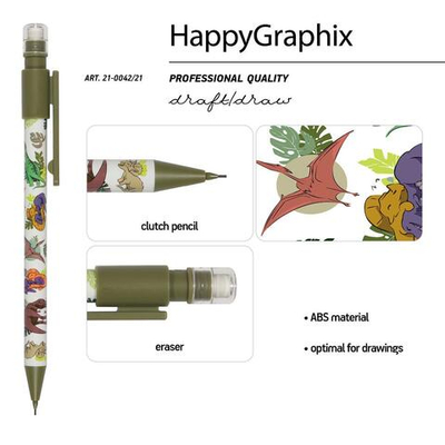 Карандаш механический с ластиком 0,7 мм "HappyGraphix. Динозавры" (BrunoVisconti)