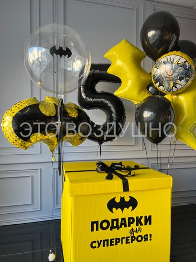 Воздушные шары с коробкой «Бэтмен» — набор для супергероя на день рождения мальчика