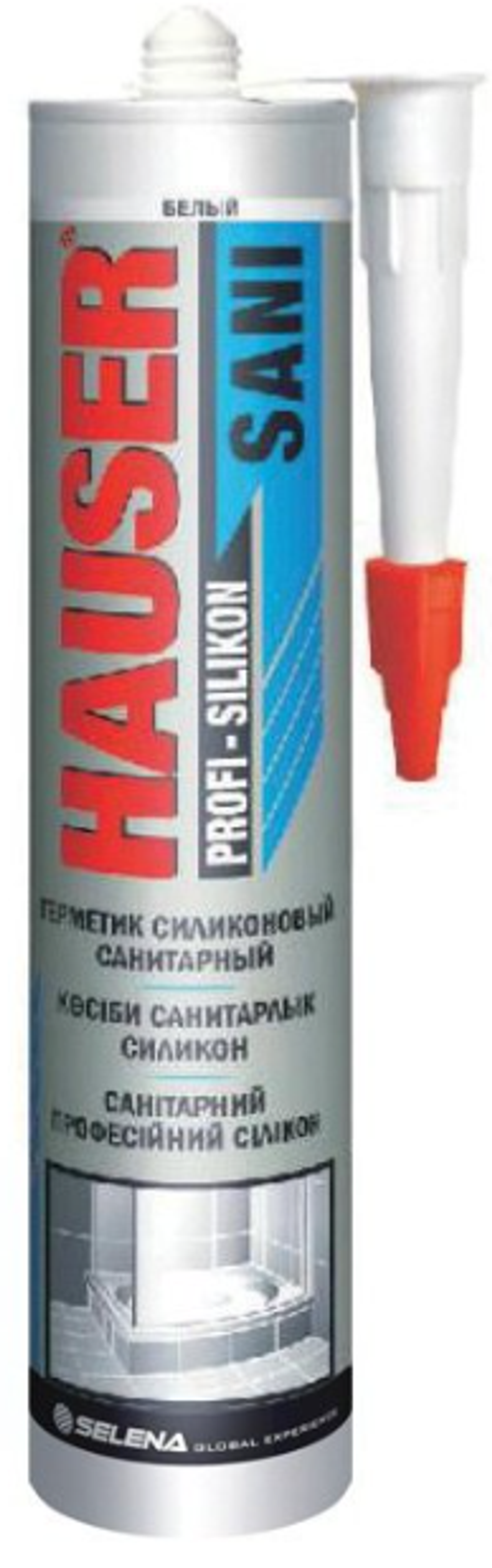 Герметик санитарный, силиконовый белый 260мл. "HAUSER" SANI (290гр/24шт)