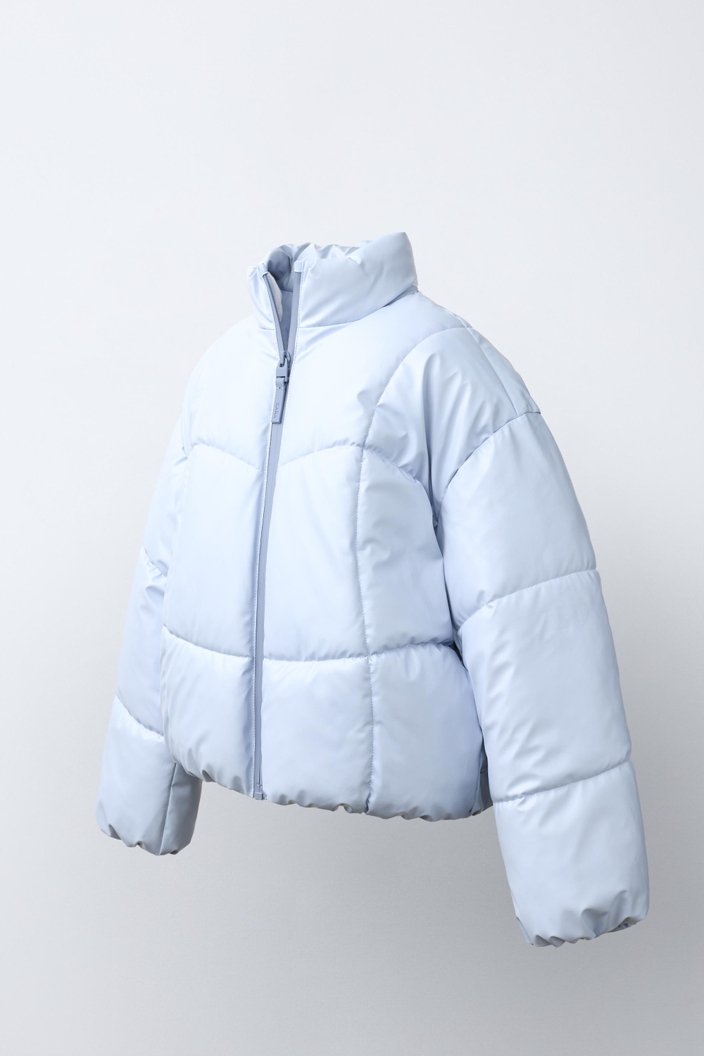 ZARA СТЕГАНАЯ БЛЕСТЯЩАЯ КУРТКА WATER REPELLENT, ПАСТЕЛЬНО-СИНИЙ