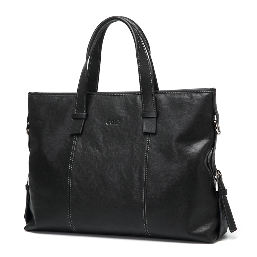 GOLF Cow Leather With Synthetic Leather 13.3 Inches Laptop Bag, Portable, One Shoulder Briefcase Large Men"s Black