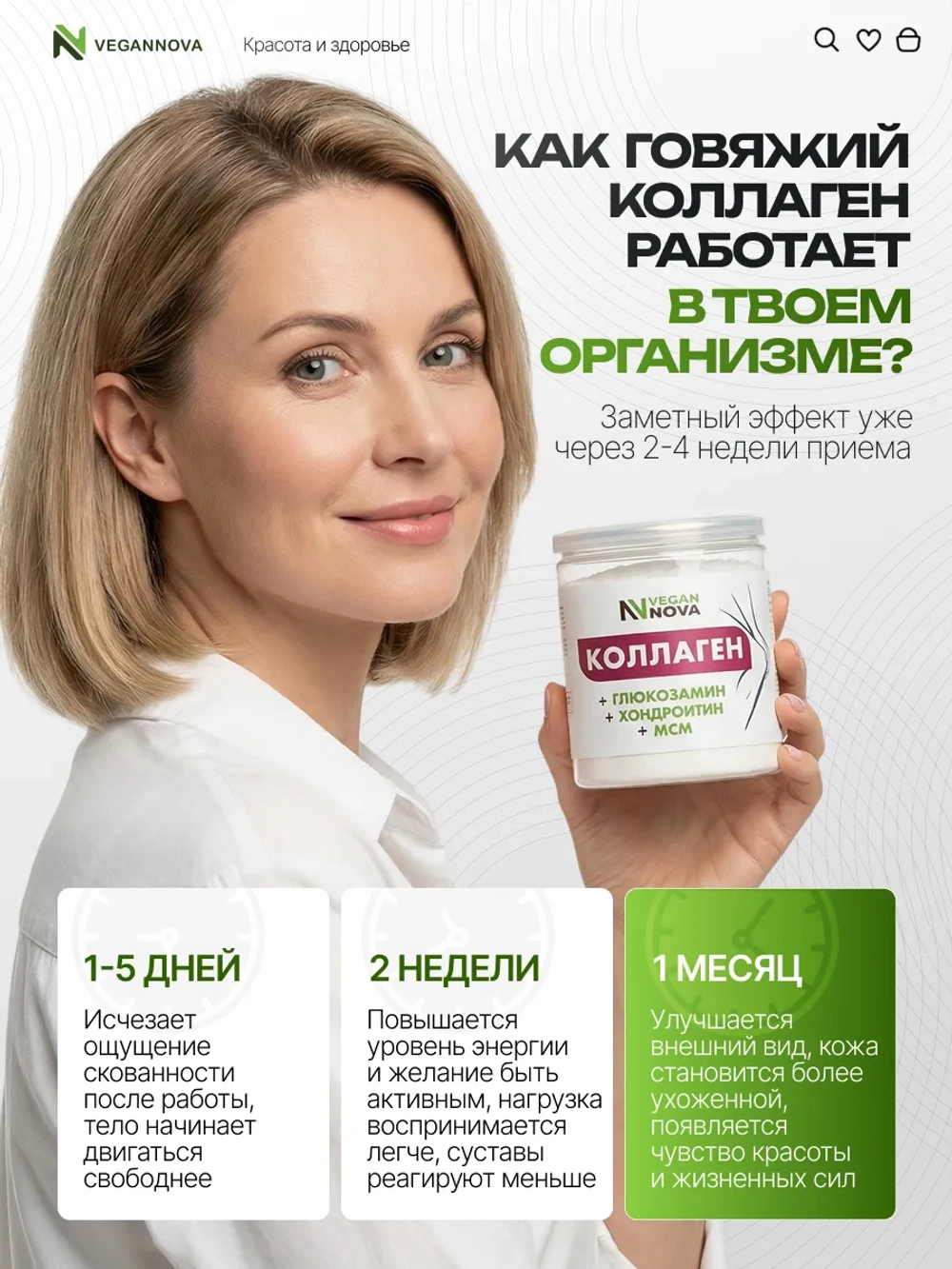 Коллаген говяжий с глюкозамином, хондроитином и МСМ (200 гр)