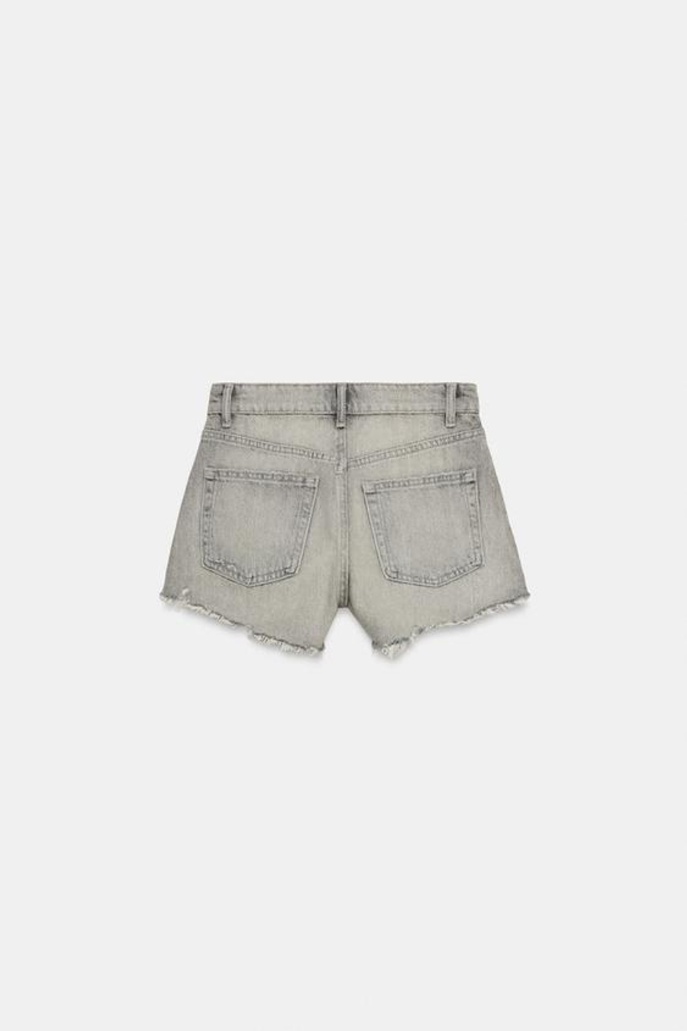 ZARA ДЖИНСОВЫЕ ШОРТЫ TRF С ВЫСОКОЙ ПОСАДКОЙ И РАЗРЫВАМИ, СВЕТЛО-СЕРЫЙ