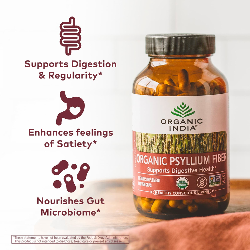 Organic India, Органическая клетчатка подорожника, 180 растительных капсул (0,52 г в капсуле)