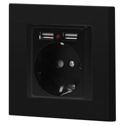 Розетка Intro Accent 6-410-05 с заземлением 2P+E Schuko со шторками 16А-250В + 2хUSB IP20 СУ антрацит | Intro