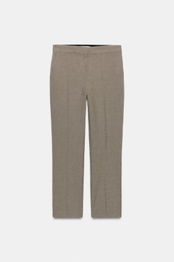 ZARA УКОРОЧЕННЫЕ БРЮКИ СРЕДНЕЙ ПОСАДКИ, ЭКРЮ/КОРИЧНЕВЫЙ