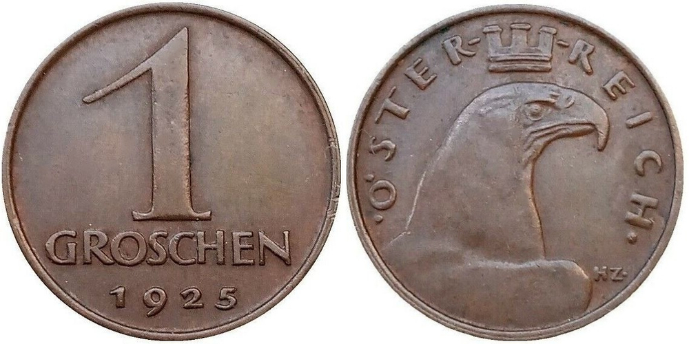 Австрия 1 грош, 1925 Орел XF