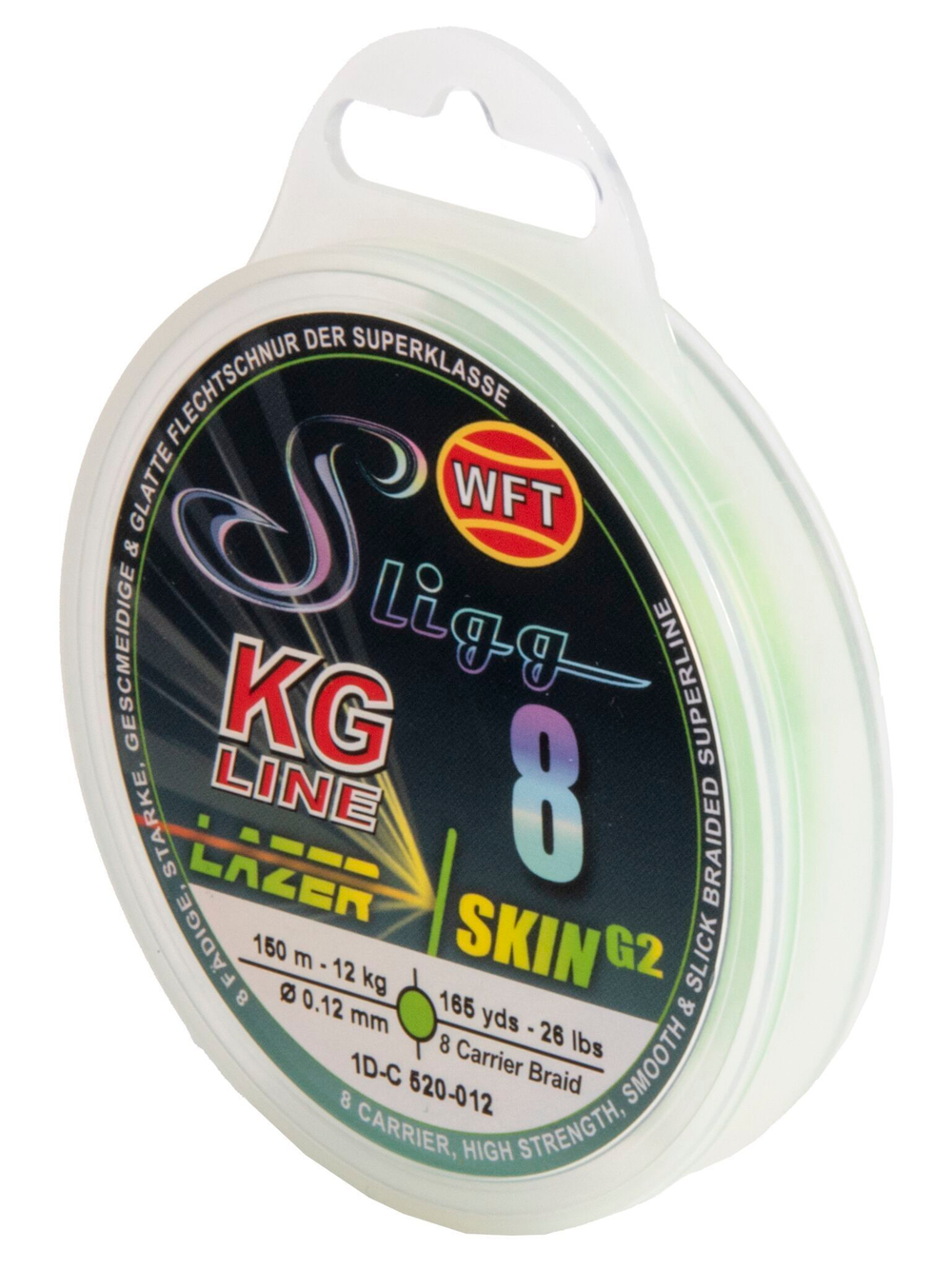 Леска плетёная WFT KG SLIGG LAZER SKIN G2 x8 Chartreuse 150 м, 0.12 мм