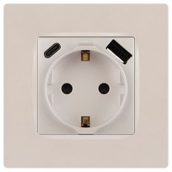 Розетка ЭРА Серия 12 12-4108-15 2P+E 16A-250В со шторками с USB type-A+C 5В-3А перламутр | Эра 12