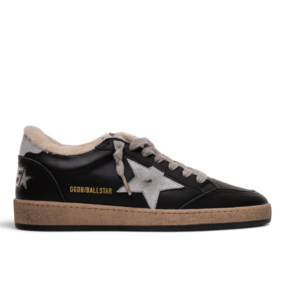 Men’s Ball Star Shearling in Black Leather and Suede With White Leather Star