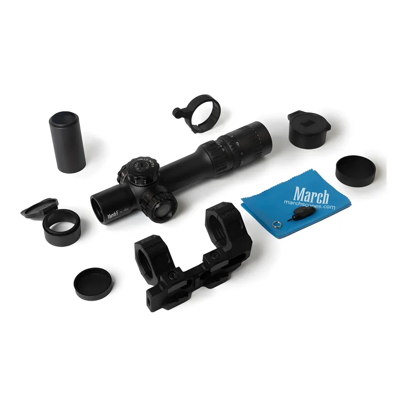 Прицел March-F 1-10x24 Shorty DR-TR1FB FFP+SFP 30мм, с кронштейном - комплект поставки с креплением и аксессуарами