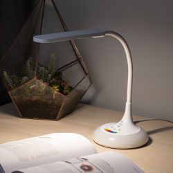 Настольный светильник ЭРА NLED-481-10W-W светодиодный с RGB ночником белый | Светодиодные настольные лампы