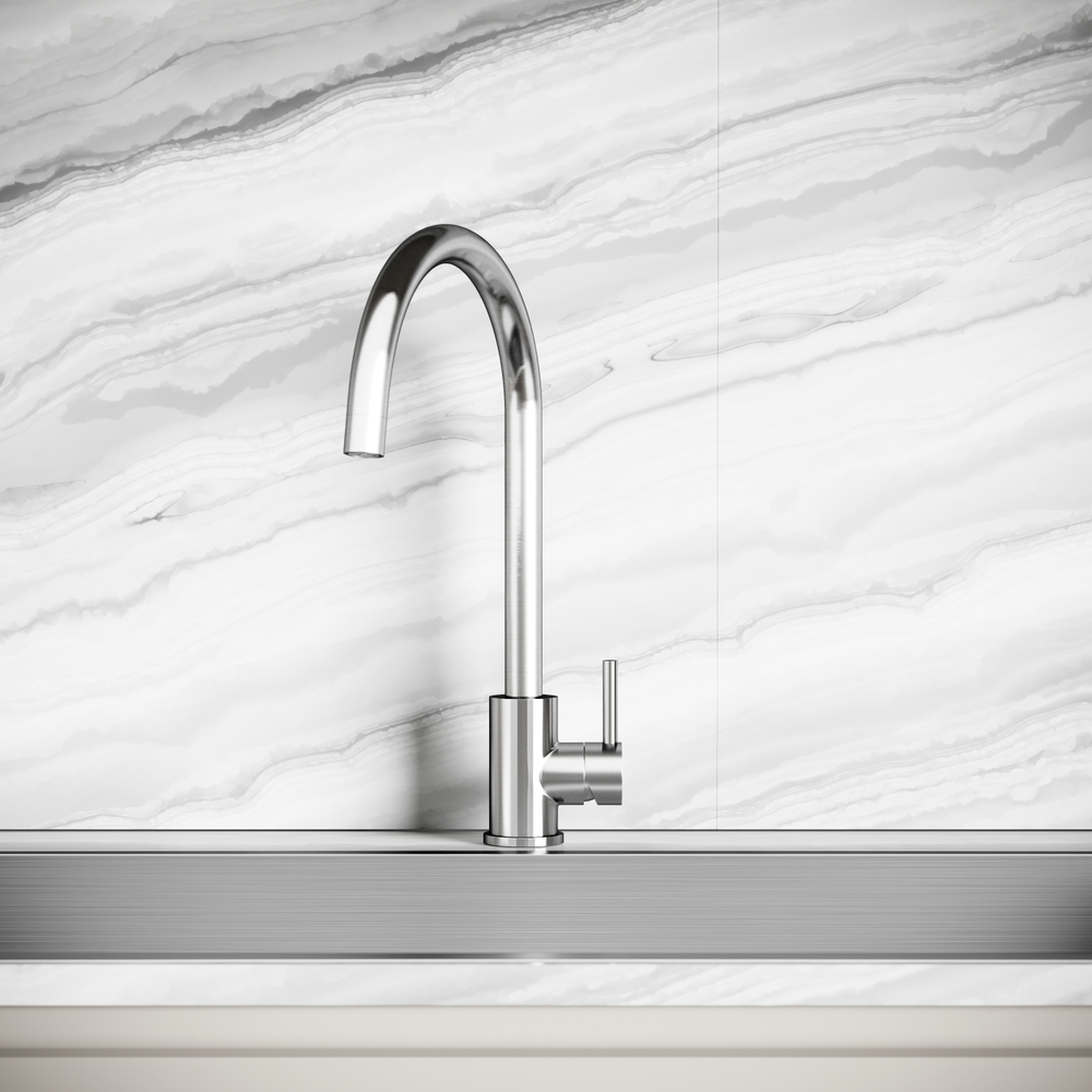 Смеситель для кухни из нержавеющей стали Sancos Stainless, с поворотным R изливом, SC12001SS, арт. SC12001SS